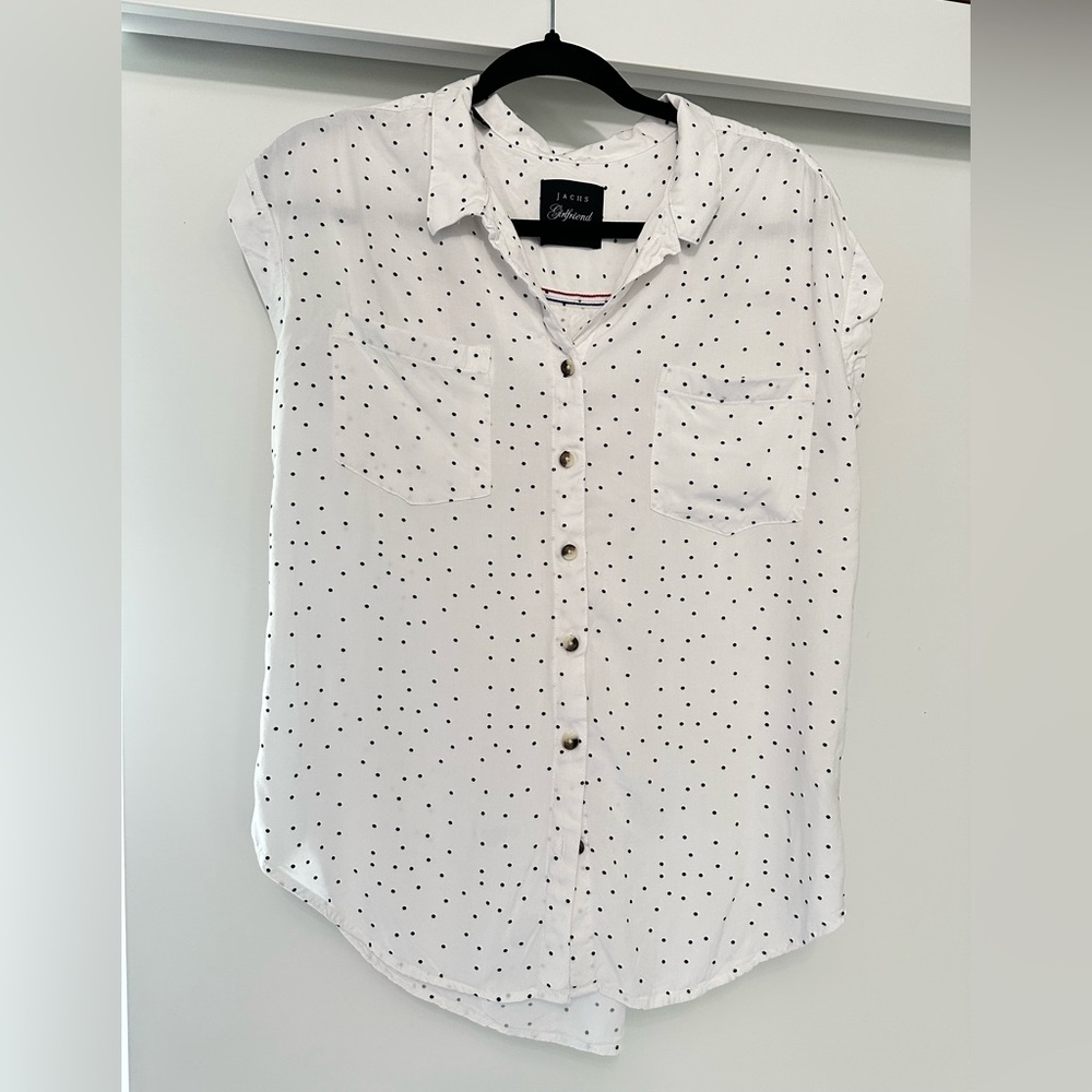 Jachs Girlfriend White with Black Polka Dots Button-Front Shirt